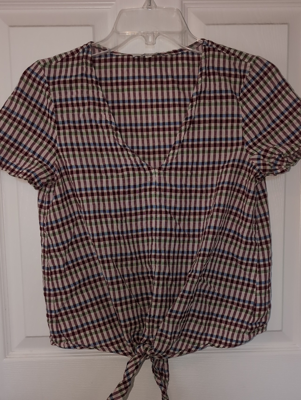 Madewell Multicolor Plaid Tie-Front V-Neck Blouse